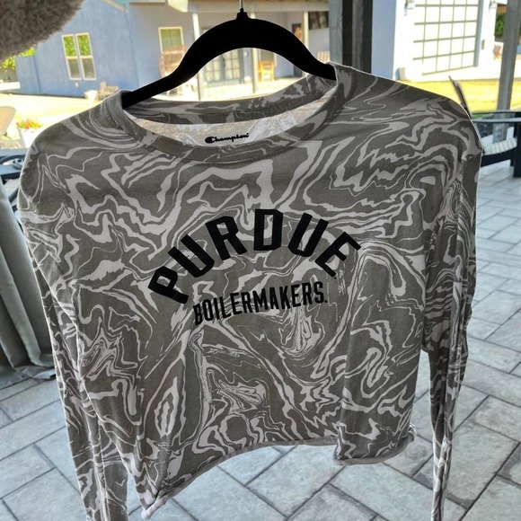 C9 by Champion Tops - Champion Purdue Boilermakers Gray Marbled Crop Top Gameday Collegiate Sz M